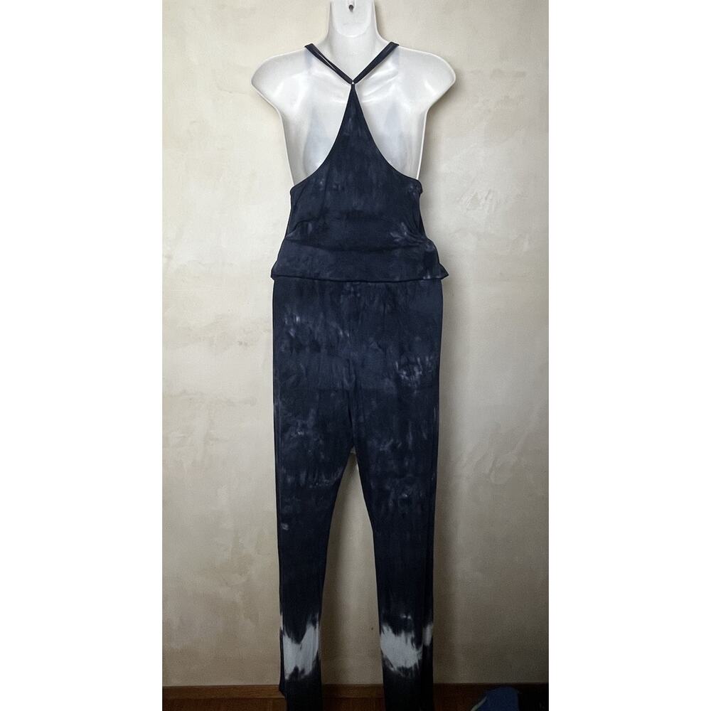 Young Fabulous & Broke Stacey Blue Tie Dye Halter Jumpsuit Tassel Pockets Large - Picture 5 of 8